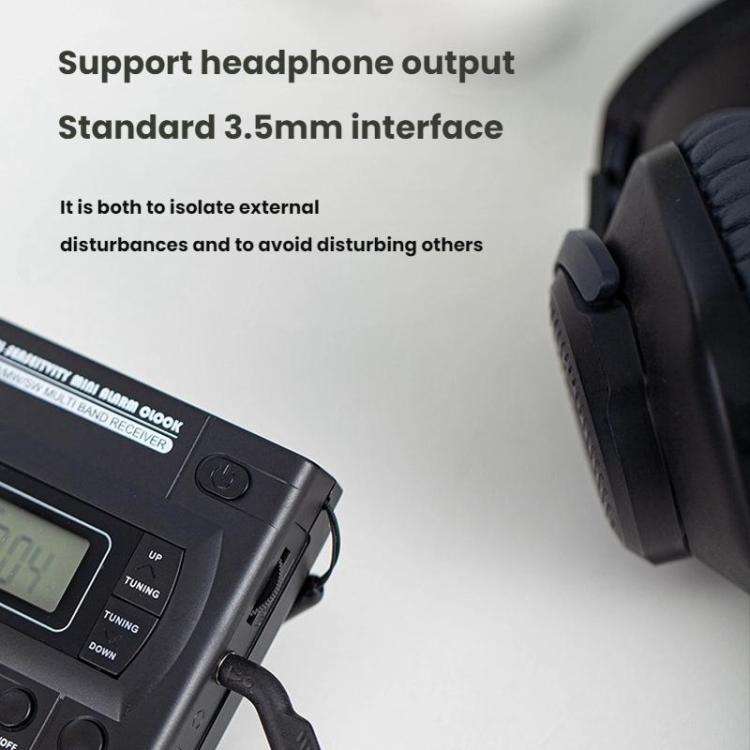 FM/AM/SW Full-Band Portable Clock LCD Clock Control Radio Player, Specifications: For EU(Black)