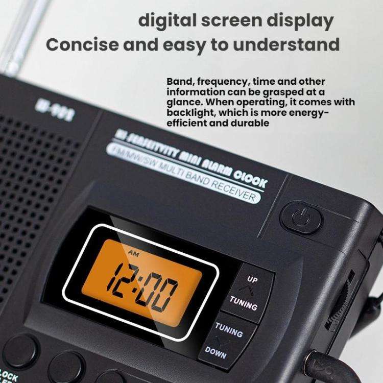 FM/AM/SW Full-Band Portable Clock LCD Clock Control Radio Player, Specifications: For US(Black)