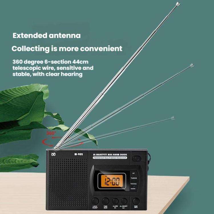 FM/AM/SW Full-Band Portable Clock LCD Clock Control Radio Player, Specifications: For US(Black)