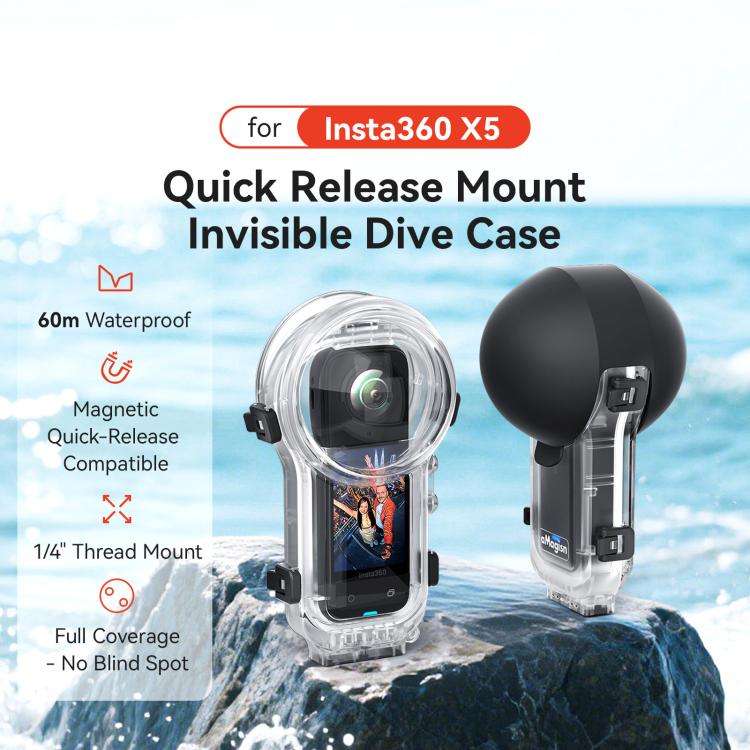 For Insta360 X5 AMagisn 60m/196ft Diving Case Quick-Release Full Invisible Waterproof Underwater ...