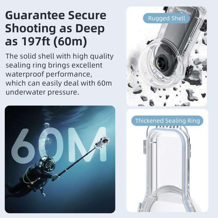 For Insta360 X5 AMagisn 60m/196ft Diving Case Quick-Release Full Invisible Waterproof Underwater ...
