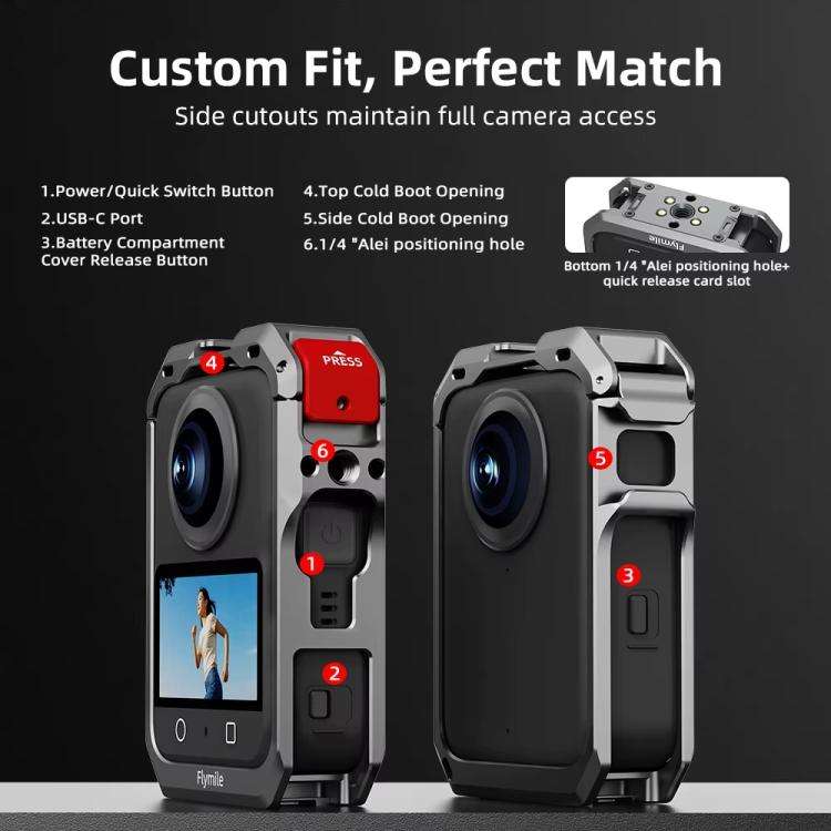 For DJI Osmo 360 Flymile Dual Cold Shoe Metal Quick-Release Cage With Lens C(FLY042_1)
