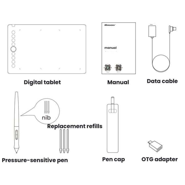10Moons I6 Digital Drawing Tablet Compatible With Mobile Phones Computers(Black)