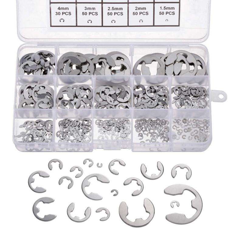400pcs /Set 1.5-15mm Stainless Steel E-Type Open Circlips Boxed(222g)