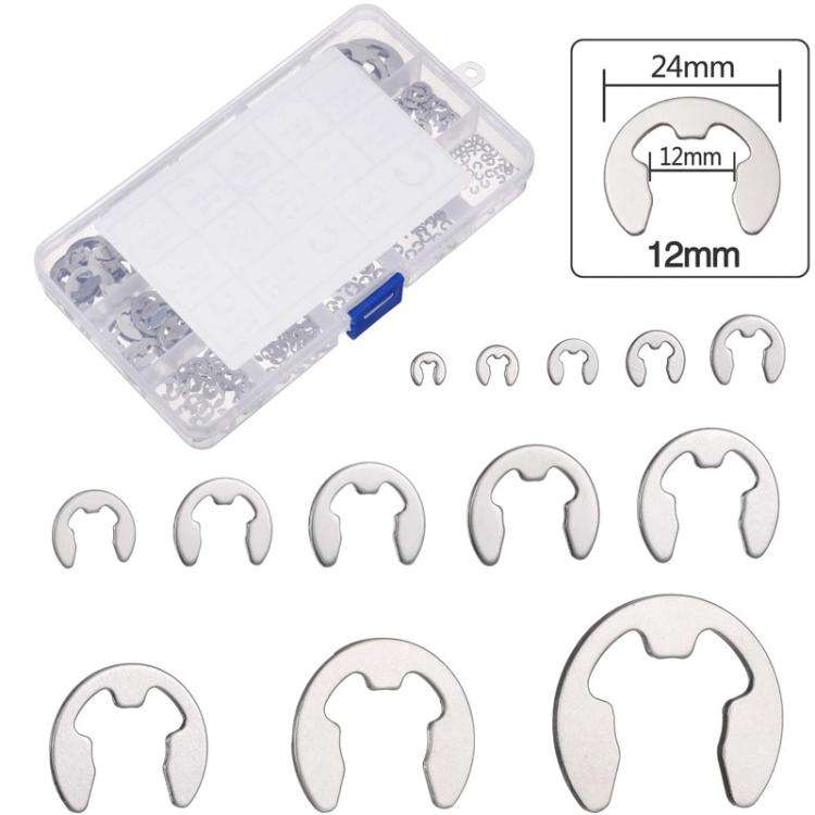 400pcs /Set 1.5-15mm Stainless Steel E-Type Open Circlips Boxed(222g)