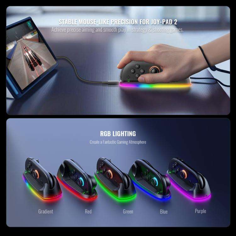 For Nintendo Switch 2 JYS Controller Mouse Magnetic Dock With Ambient Lighting(Blue Orange)