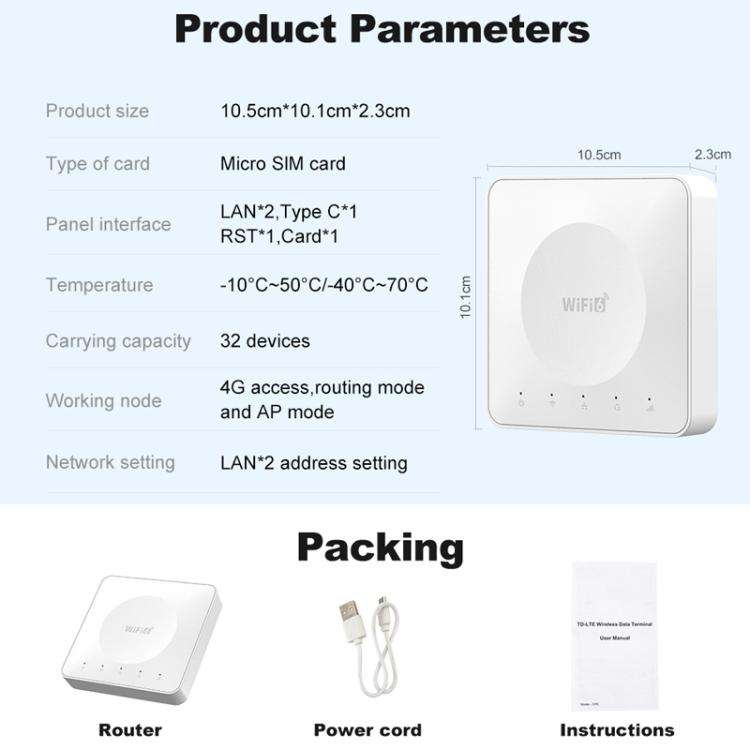 E8 4G Mini CPE Wireless Plug Card Router Dual Network Port WiFi6 Wireless Hotspot(White)