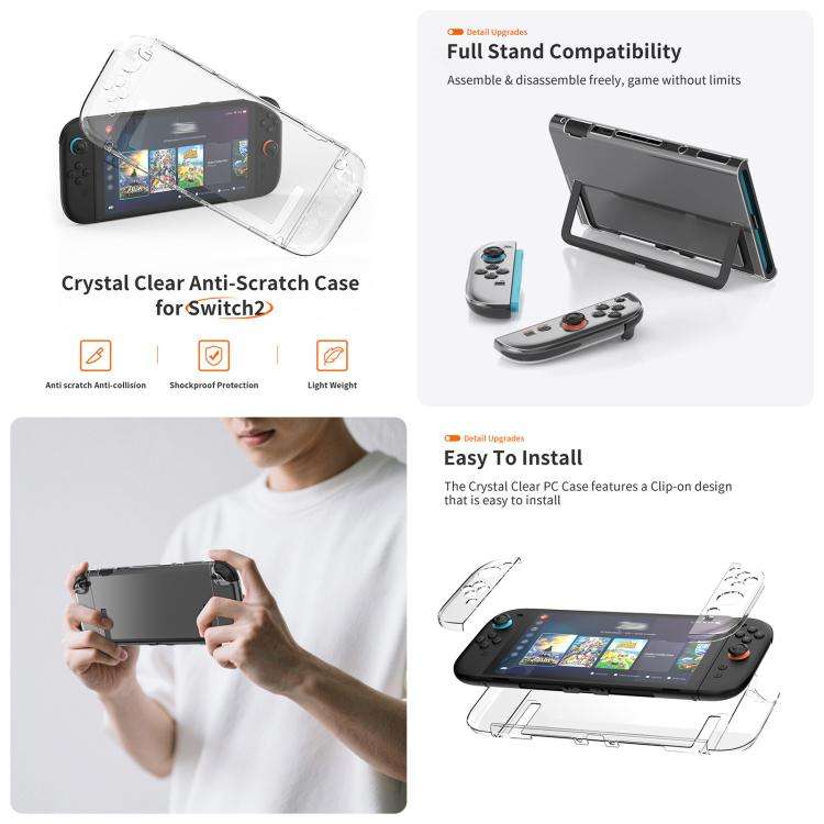 For Nintendo Switch 2 JYS 5-in-1 Crystal Case Full Protection Set Includes Console Shell, Joy-con...