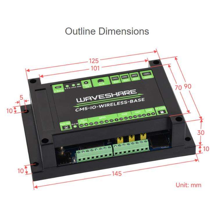 Waveshare Industrial Expansion Module For Raspberry Pi CM5: 4G/5G/LoRa Expansion Board(34618)