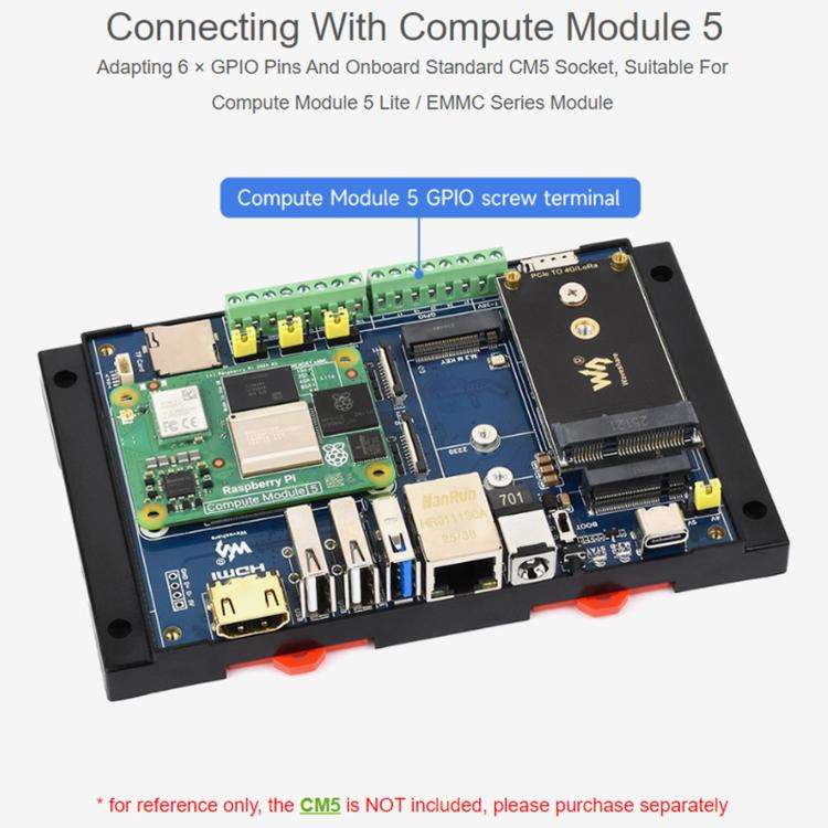 Waveshare Industrial Expansion Module For Raspberry Pi CM5: 4G/5G/LoRa Expansion Board(34618)