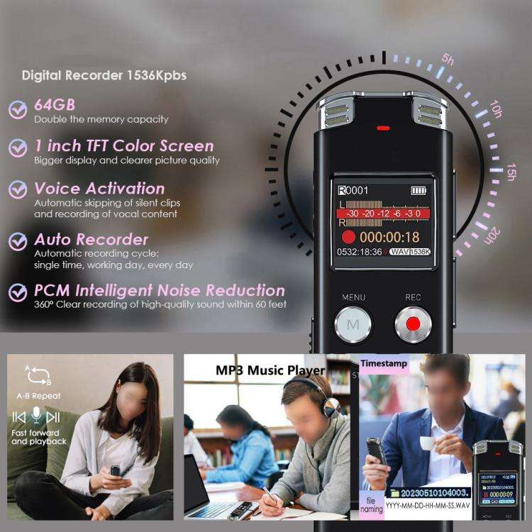 Portable HD Noise-Cancelling Voice-Activated Digital Voice Recorder For Conferences, Capacity: 64GB