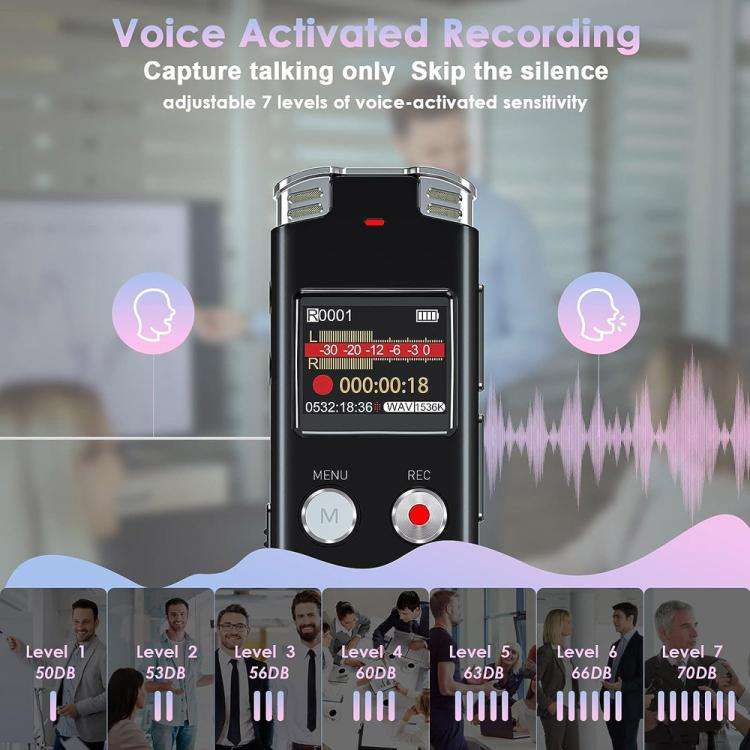 Portable HD Noise-Cancelling Voice-Activated Digital Voice Recorder For Conferences, Capacity: 64GB