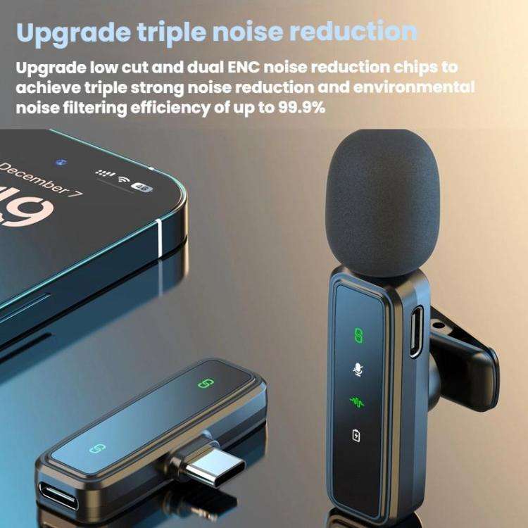 J81 1 To 2 Type-C Interface 9pcs /Set Wireless Collar Clip Microphone Smart Noise Reduction Mini ...