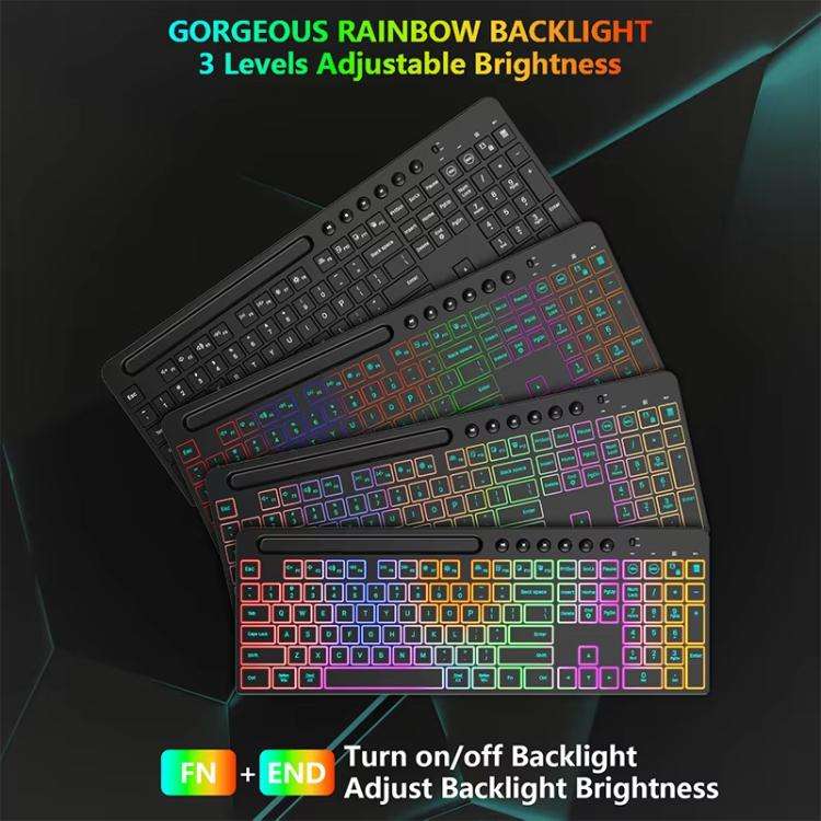 RGB Backlit Rechargeable Wireless Keyboard and Mouse Combo with Tablet Slot for Gaming, Office, a...