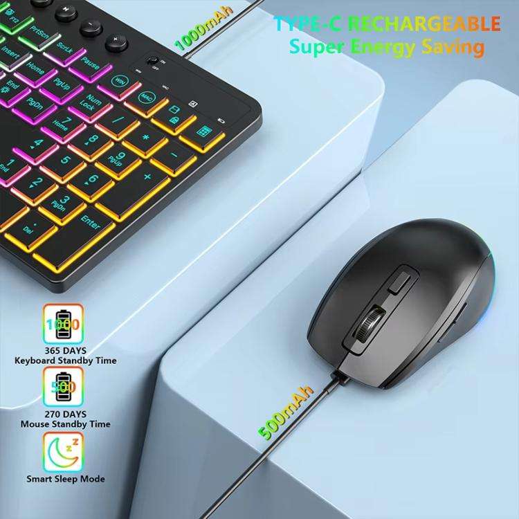 RGB Backlit Rechargeable Wireless Keyboard and Mouse Combo with Tablet Slot for Gaming, Office, a...