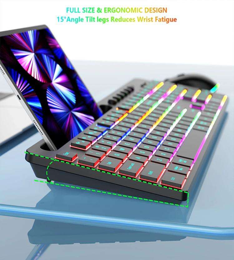 RGB Backlit Rechargeable Wireless Keyboard and Mouse Combo with Tablet Slot for Gaming, Office, a...