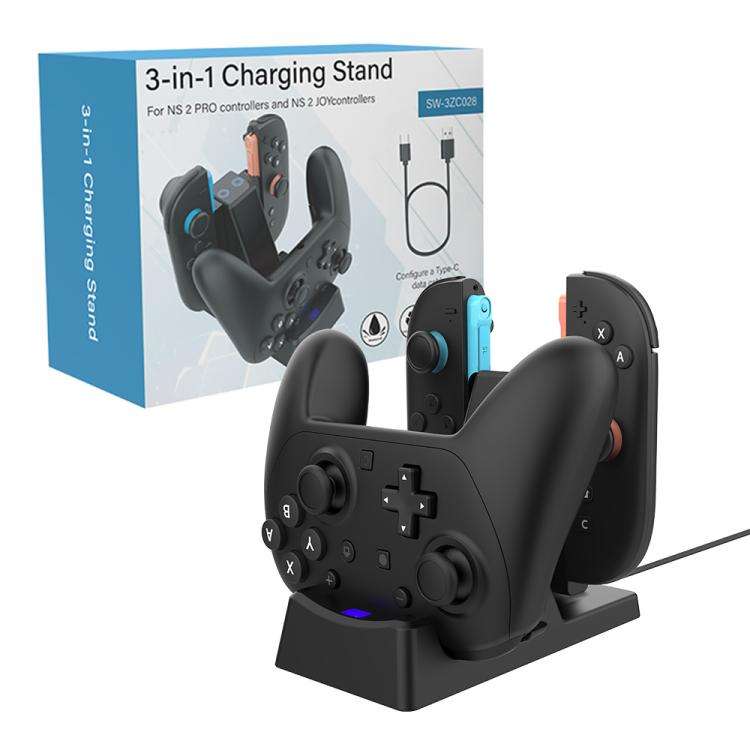 For Nintendo Switch 2 Joy-Con & Pro Controller 3-in-1 Charging Dock Storage Holder with LED Indic...