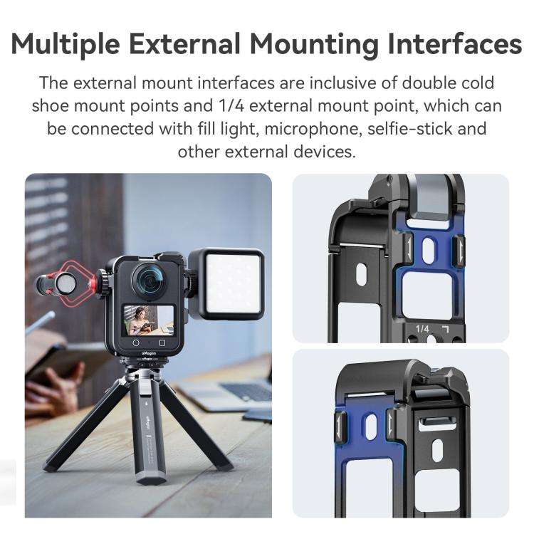 For DJI Osmo 360 AMagisn Quick-Release Metal Cage With Dual/Single Lens Caps Camera Mount Rig(Smo...