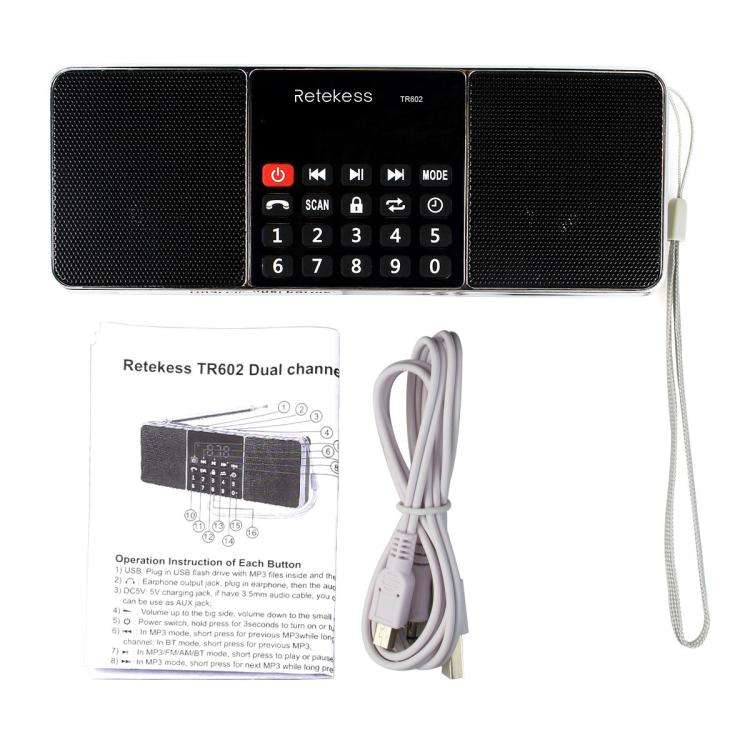 Retekess TR602 2 Band Bluetooth Radio MP3 Player(Black English Version)