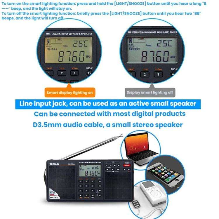 TECSUN PL-398MP Stereo Portable Full-Band Digital Tuning Radio Support SD Card Playback, Spec: St...