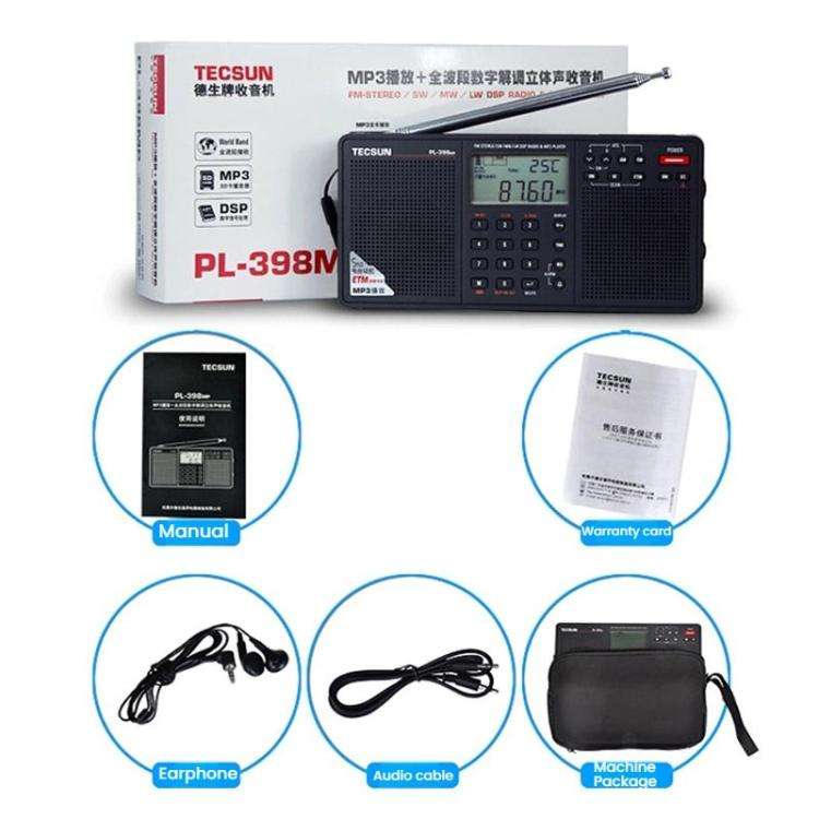 TECSUN PL-398MP Stereo Portable Full-Band Digital Tuning Radio Support SD Card Playback, Spec: St...