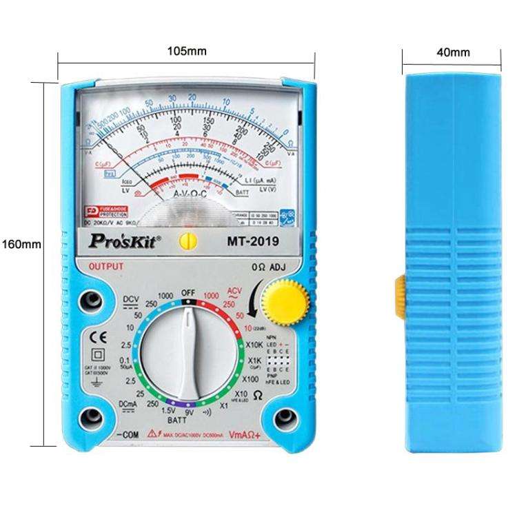 ProsKit MT-2019 Analog Multimeter 24 Range Mechanical High Precision Universal Meter