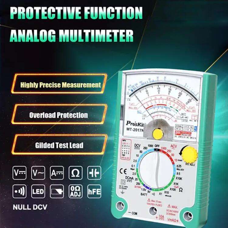 ProsKit MT-2017N Analog Multimeter 26 Range Misoperation-Proof Burn-Proof Electrical Meter