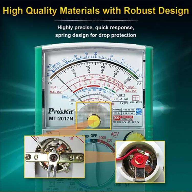 ProsKit MT-2017N Analog Multimeter 26 Range Misoperation-Proof Burn-Proof Electrical Meter