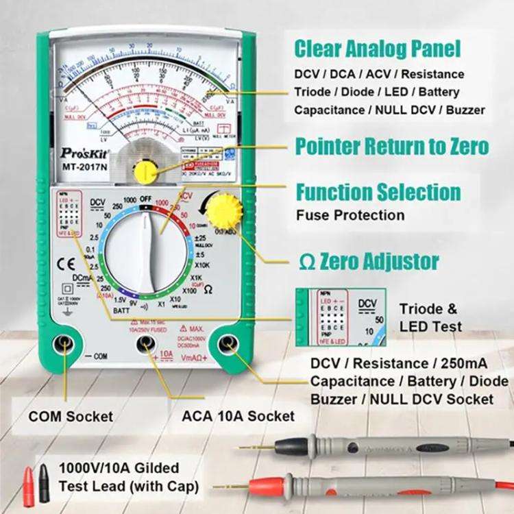 ProsKit MT-2017N Analog Multimeter 26 Range Misoperation-Proof Burn-Proof Electrical Meter