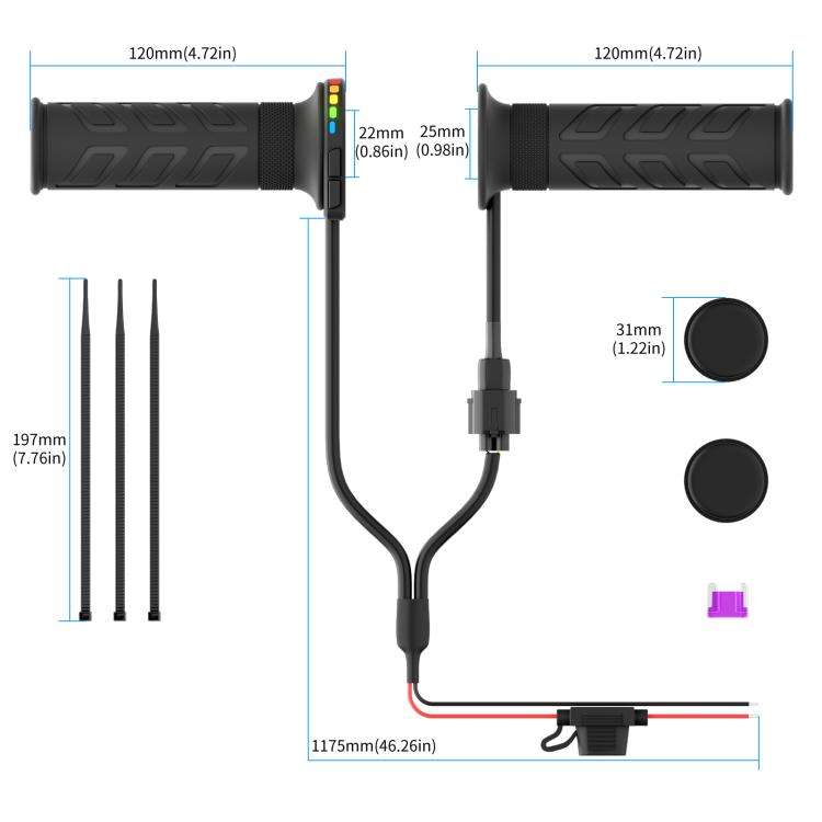 WUPP Rainbow Light Heated Motorcycle Handlebar Grips With Memory Function(Dual Switch/Right Hand ...