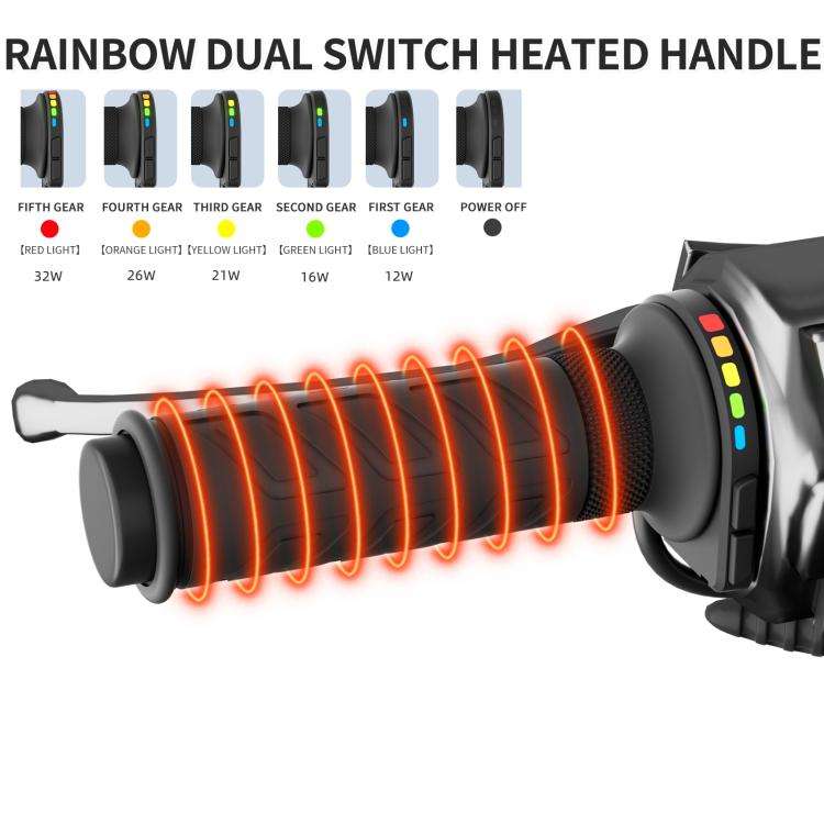 WUPP Rainbow Light Heated Motorcycle Handlebar Grips With Memory Function(Dual Switch/Right Hand ...