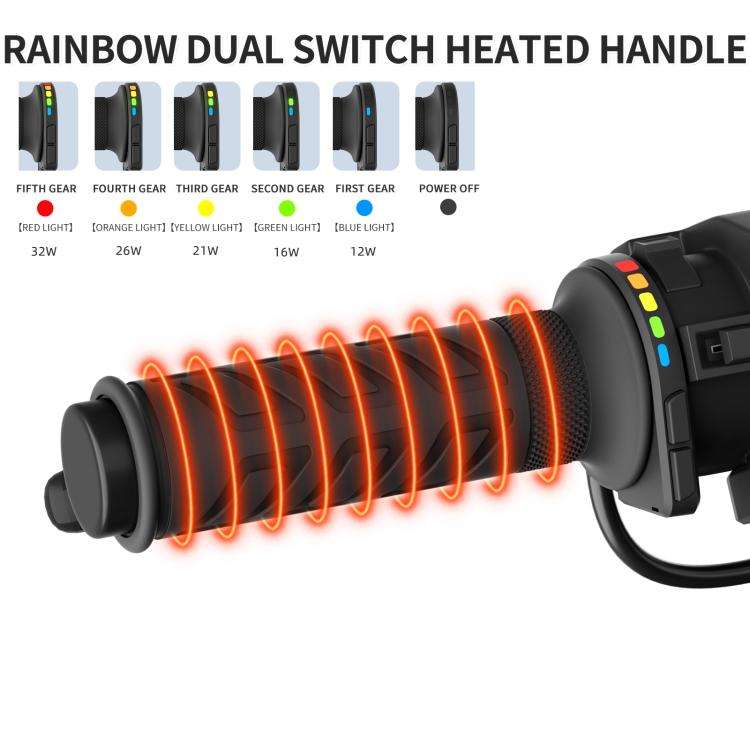 Rainbow Light ATV Heated Handlebars With Memory Function(Dual Switch/Right Hand 25mm)