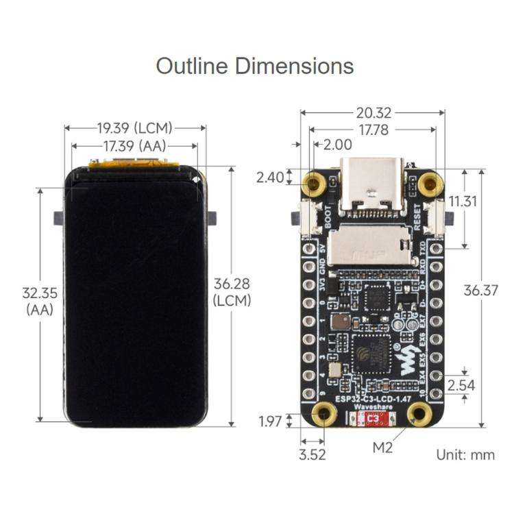 Waveshare ESP32-C3 1.47-Inch LCD Development Board, RISC-V 32-Bit Single-Core Processor, Version:...