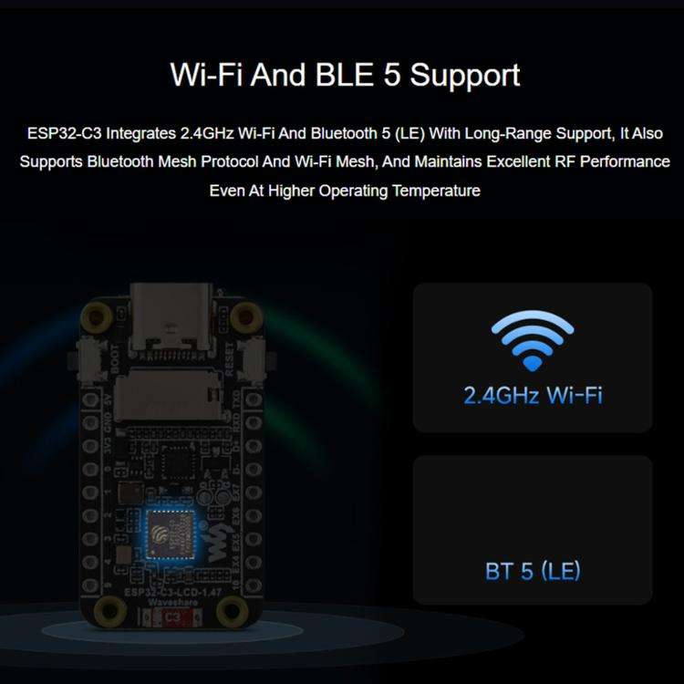 Waveshare ESP32-C3 1.47-Inch LCD Development Board, RISC-V 32-Bit Single-Core Processor, Version:...