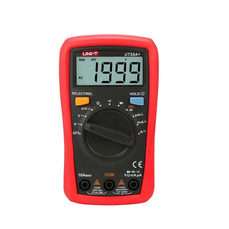 UNI-T UT33A+ Palm Size Multimeter With Backlit LCD Display, 600V 10A AC/DC Voltage Tester