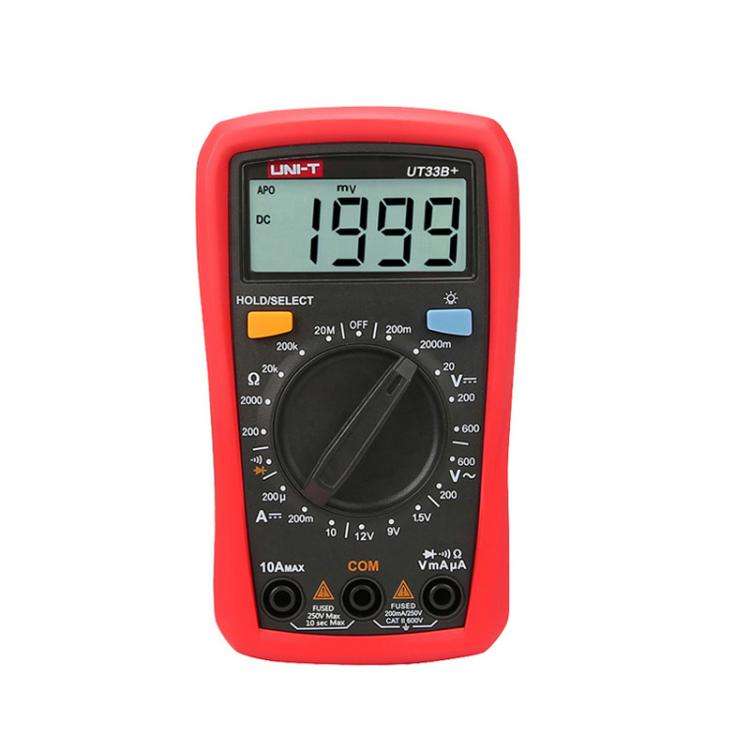 UNI-T UT33B+ Palm Size Multimeter With Backlit LCD Display, 600V 10A AC/DC Voltage Tester