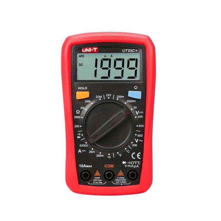 UNI-T UT33C+ Palm Size Multimeter With Backlit LCD Display, 600V 10A AC/DC Voltage Tester