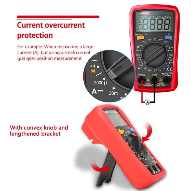 UNI-T UT33C+ Palm Size Multimeter With Backlit LCD Display, 600V 10A AC/DC Voltage Tester