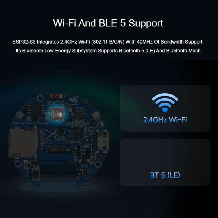 Waveshare ESP32-S3 1.85-Inch LCD Capacitive Touchscreen 360x360 Resolution(Without Lithium Battery)