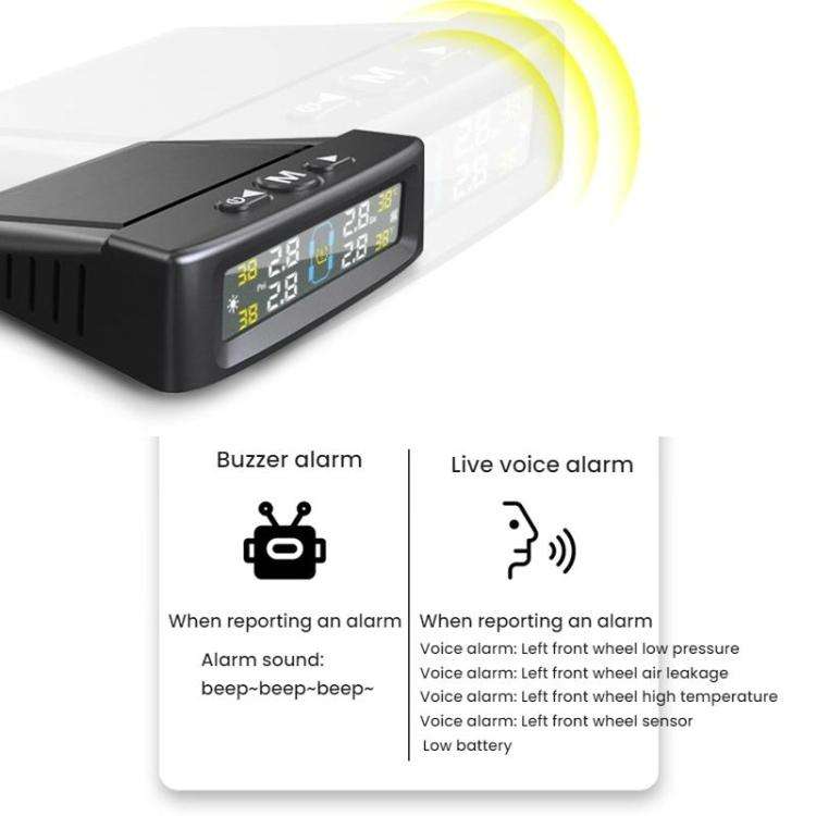 Automotive TPMS Four-Tire Pressure Monitor, Specification: Beep Sound Version Internal Sensor(Eng...