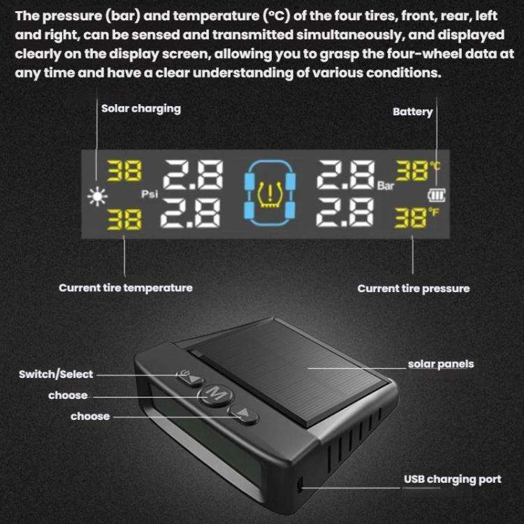 Automotive TPMS Four-Tire Pressure Monitor, Specification: Beep Sound Version Internal Sensor(Eng...