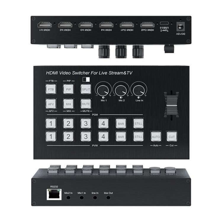 4 In 2 Out HDMI Guide Switchboard Type-C Capture Port OSD Display Game Switcher EU Plug(Black)