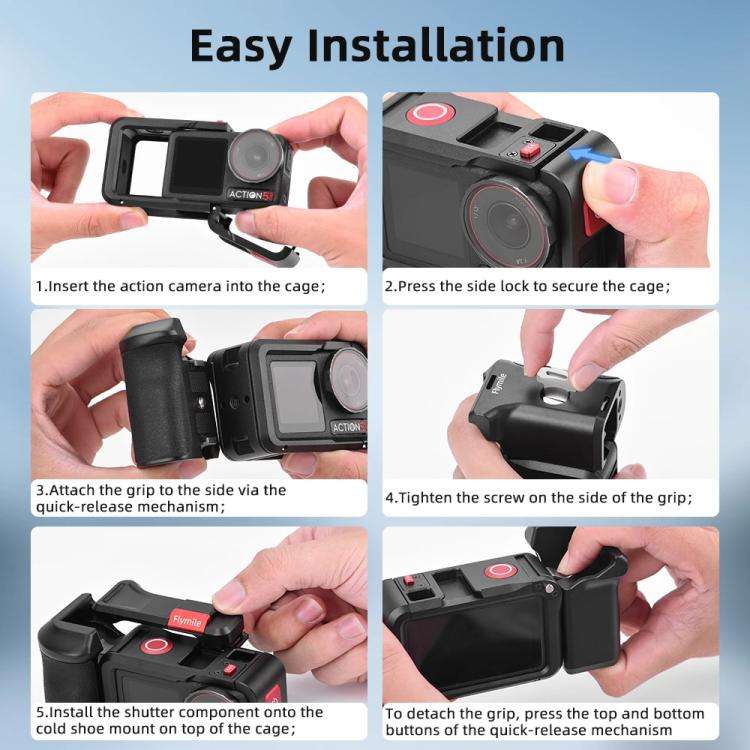 For DJI Action 5 Pro/4/3 Flymile Street Shooting Handle Grip Expansion Cage Kit(Black)