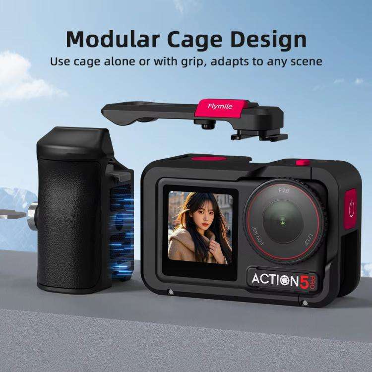 For DJI Action 5 Pro/4/3 Flymile Street Shooting Handle Grip Expansion Cage Kit(Black)