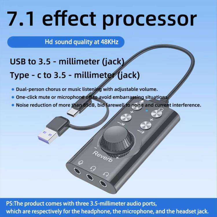 USB / Type-C To 3.5mm 7.1 Surround Sound Computer Voice Changer External Sound Card For Mobile Co...
