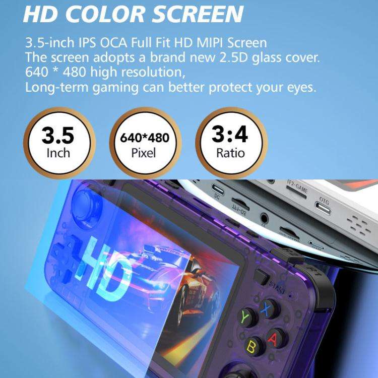 R36H 3.5 inch IPS Screen Open Source Handheld Game Console Portable Retro Pocket Console, Color: ...