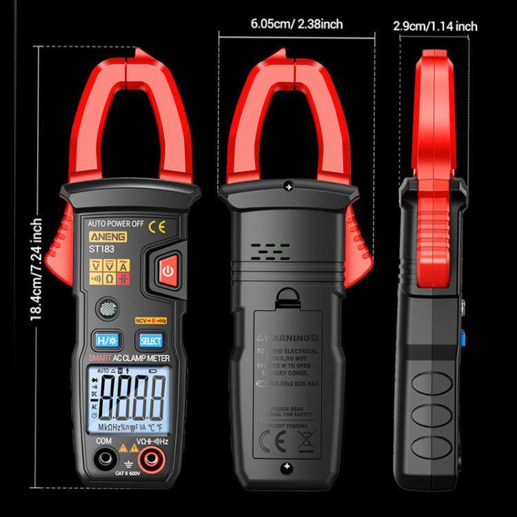 ANENG ST183 600A Digital Clamp Meter With NCV, 4000 Counts, Tests Continuity/Resistance/Capacitan...