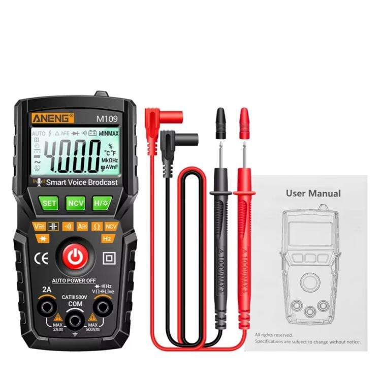 ANENG M109 Digital Multimeter With Voice Guide 4000 Counts, NCV Detection, Capacitance/Resistance...