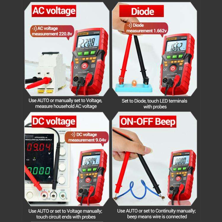 ANENG M109 Digital Multimeter With Voice Guide 4000 Counts, NCV Detection, Capacitance/Resistance...