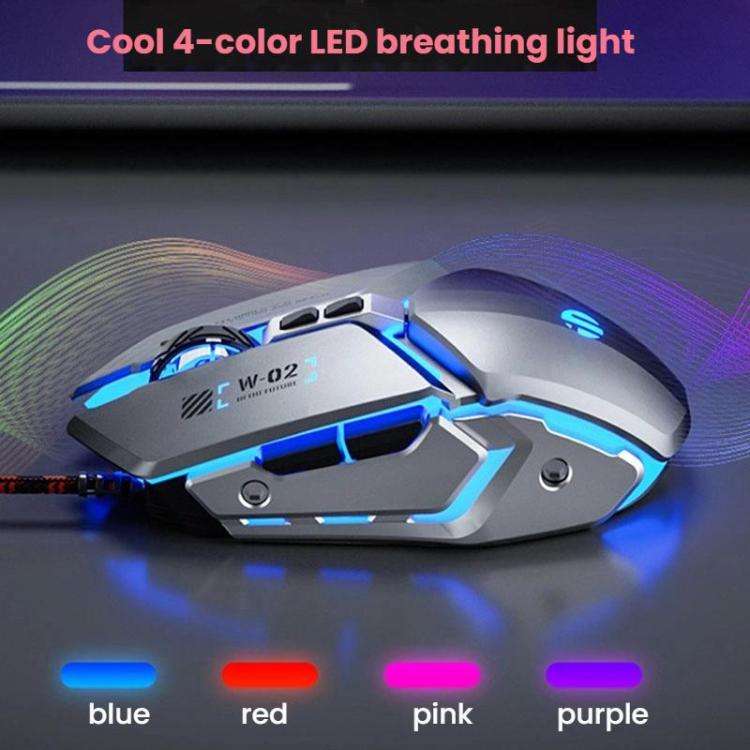 Inphic W-02 USB Wired Mouse Gaming Macro-Programmable Illuminated Computer Mice(Gray)